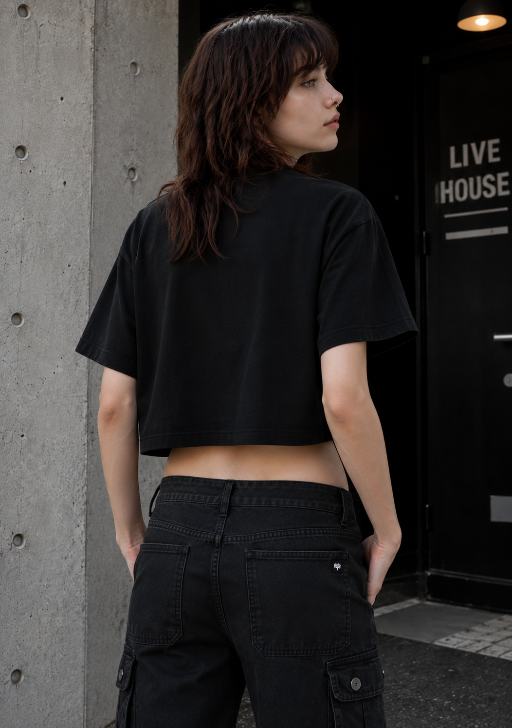 RaveOn Crop Top Bagy Siyah Tişört